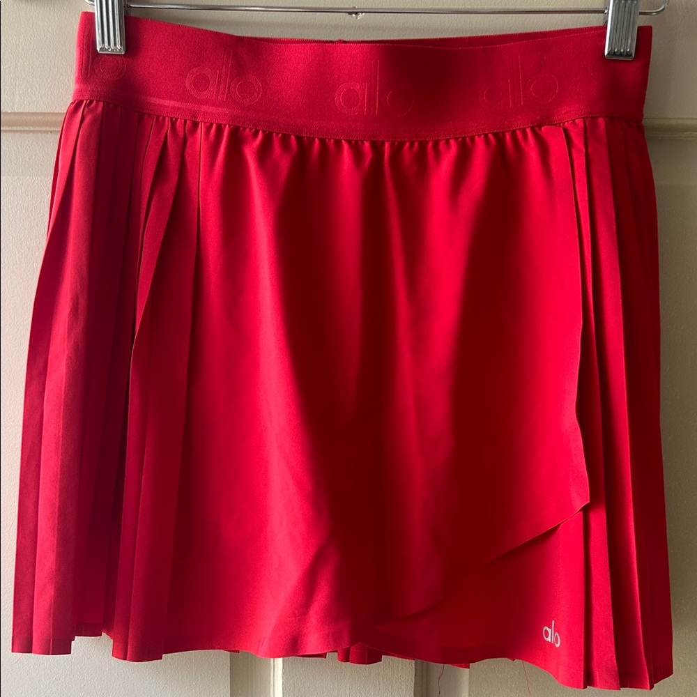 ALO Yoga Bright Red Asymmetrical Pleated Skirt